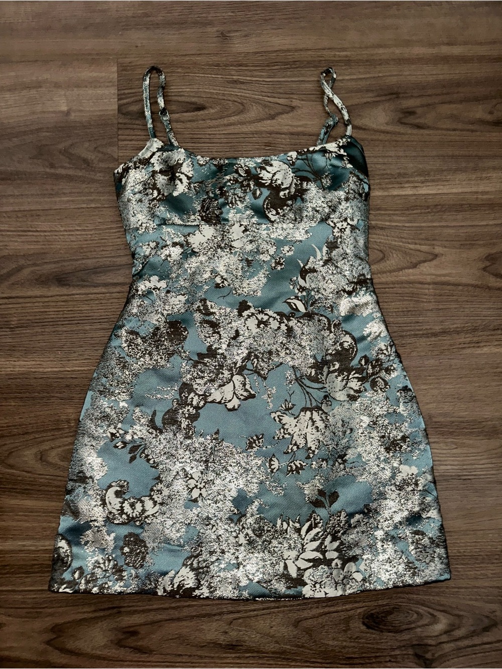 Blue Floral Mini Dress with Spaghetti Straps